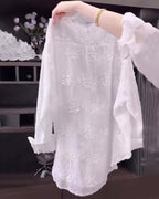 Meiko｜刺繍入り無地シャツ（ドロップショルダー）