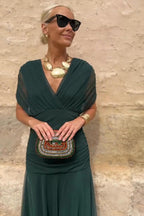 Miharu｜エレガント Vネック ファンタジー ペイント フローラルプリント パーティー マキシドレス