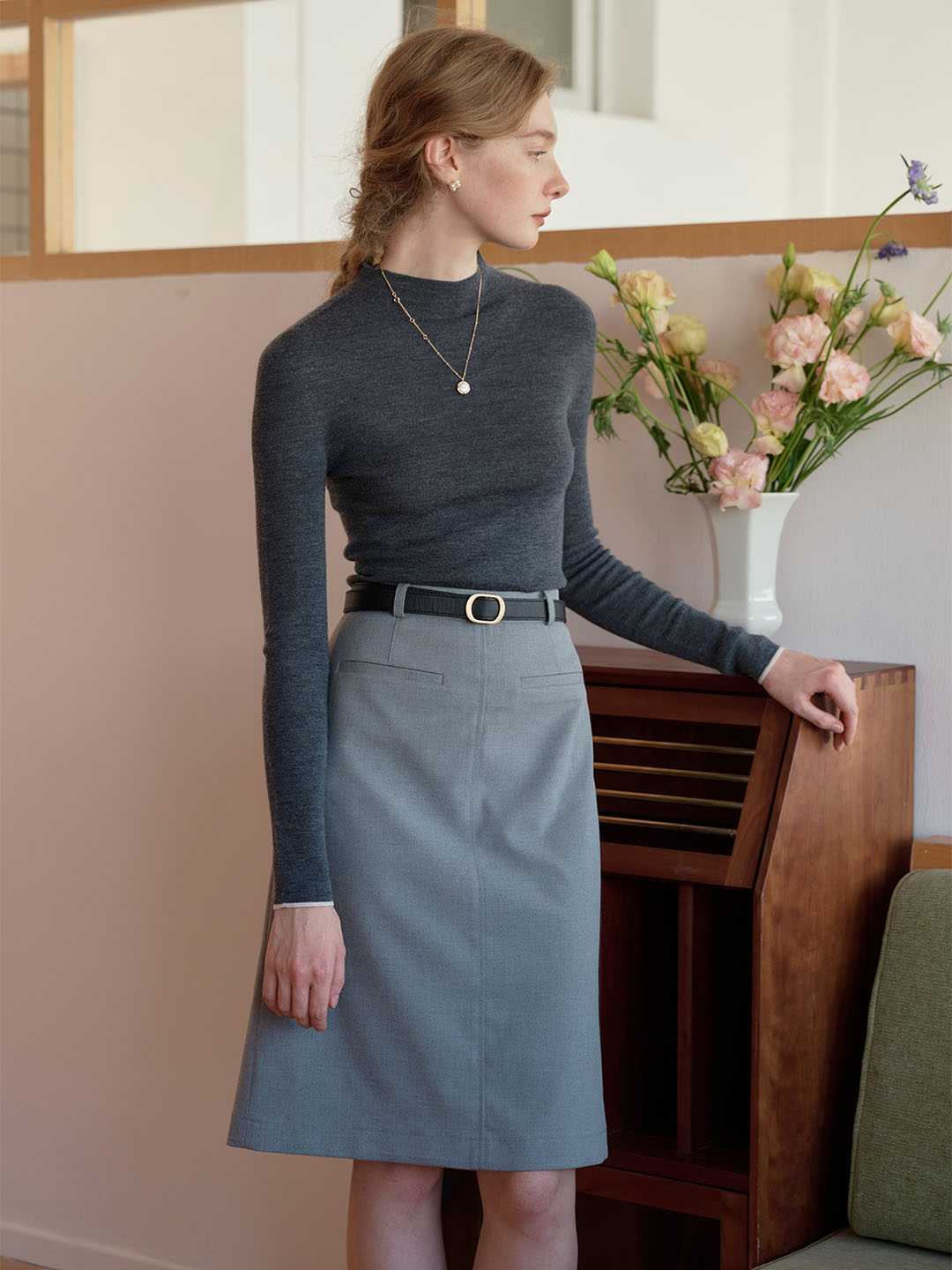 Miyuki｜スリムフィット ウール ハーフタートルネック セーター