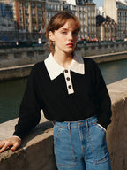 Mitsuki｜ブラック ポロ ニットセーター コントラストカラー付き